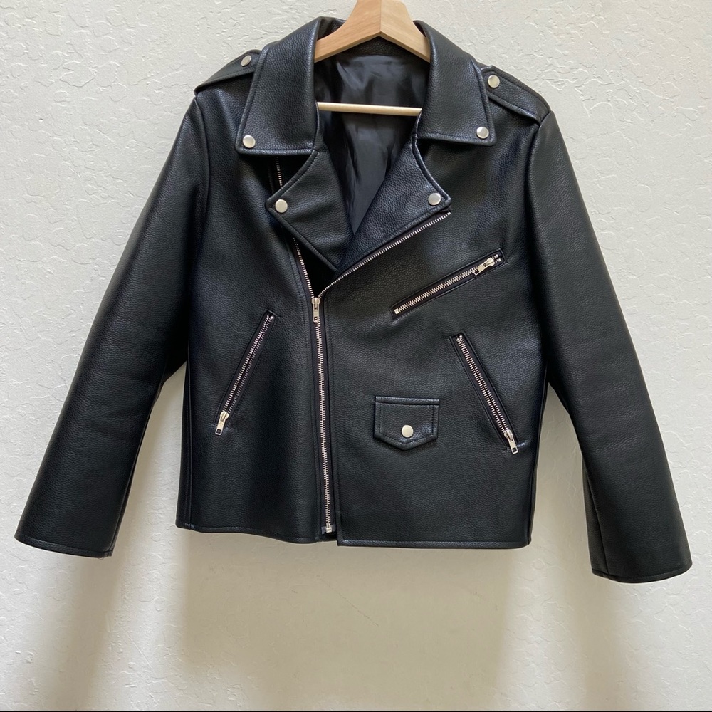 Oversized faux leather moto jacket